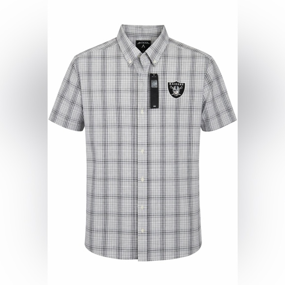 Las Vegas Raiders Antigua Plaid Button Down Shirt Mens Medium NWT NFL Licensed - Picture 8 of 8